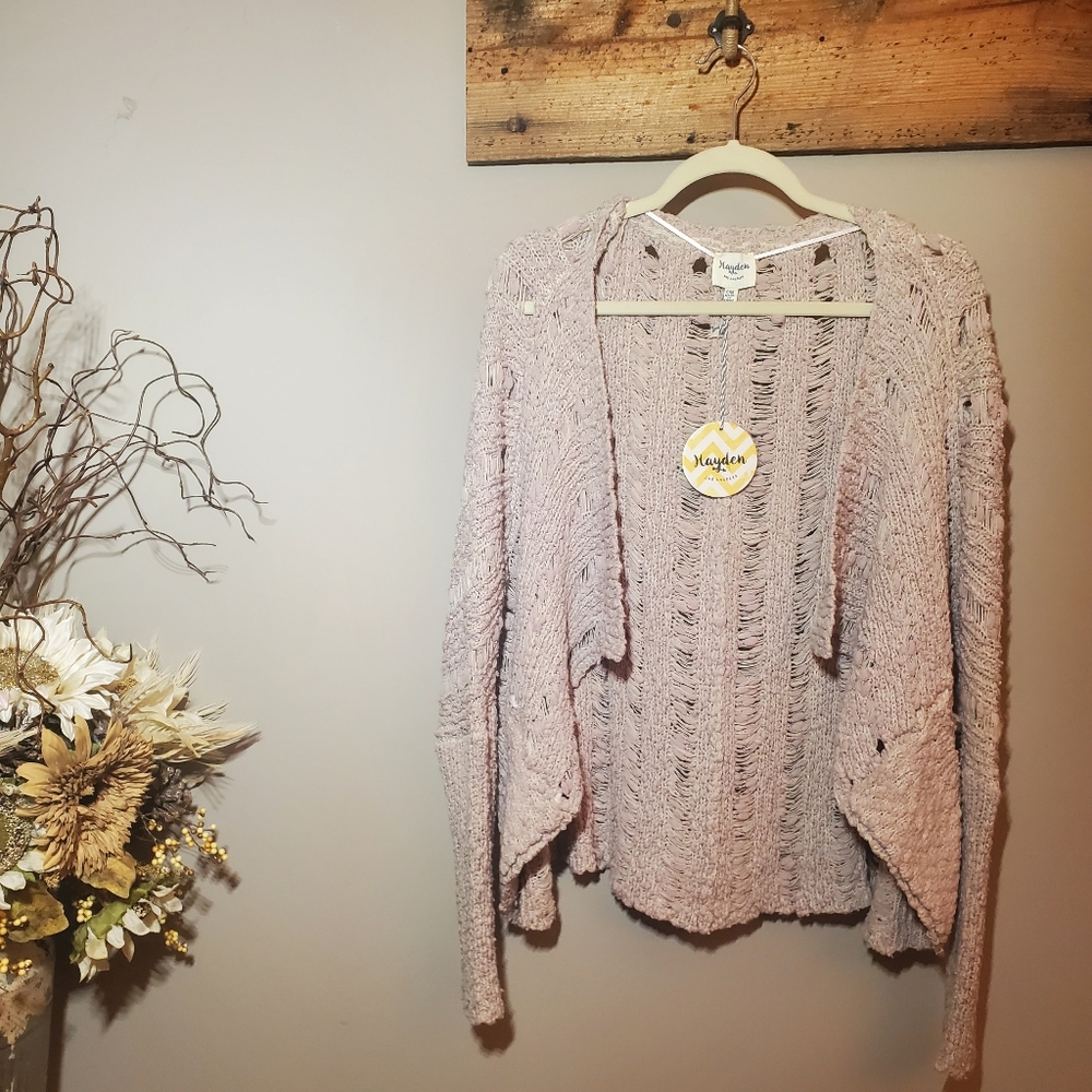 NWT Hayden Pale Pink Slouch Open Weave Cardigan
